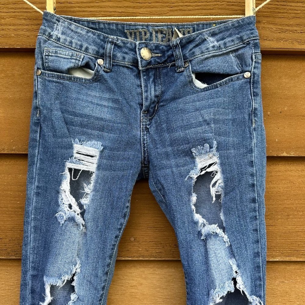 VIP Jeans Skinny Distressed Blue Stretch - Picture 2 of 12